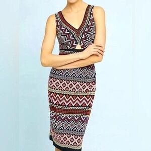 Akemi + Kin Anthropologie Geometric Embroidered Cutout Sheath Dress Black Size 0